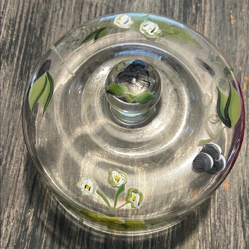 Hand-Painted Glass Cloche with Floral Motif, cloche only no plate Bloom Core